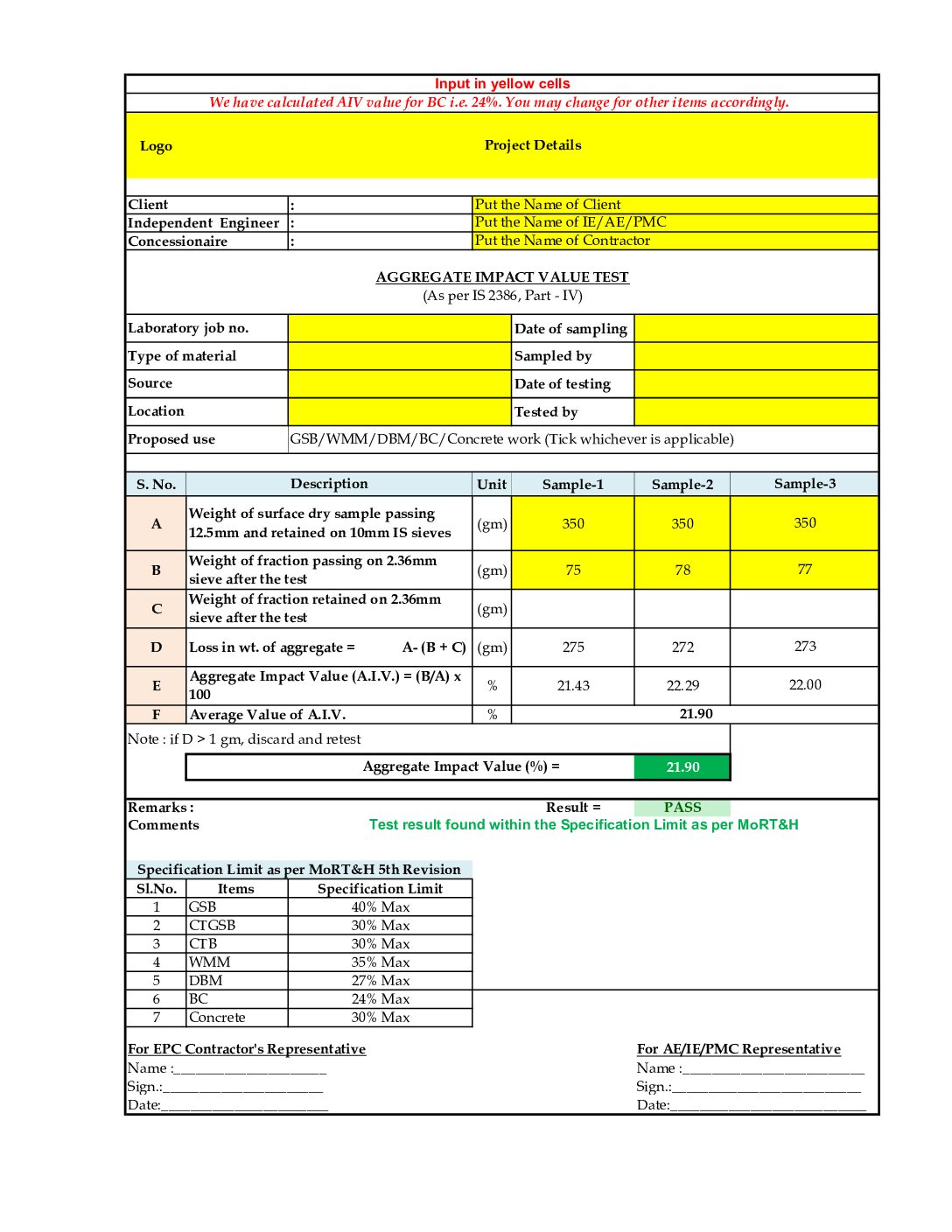 Highway Material Testing Combo Pack – Excel Sheets