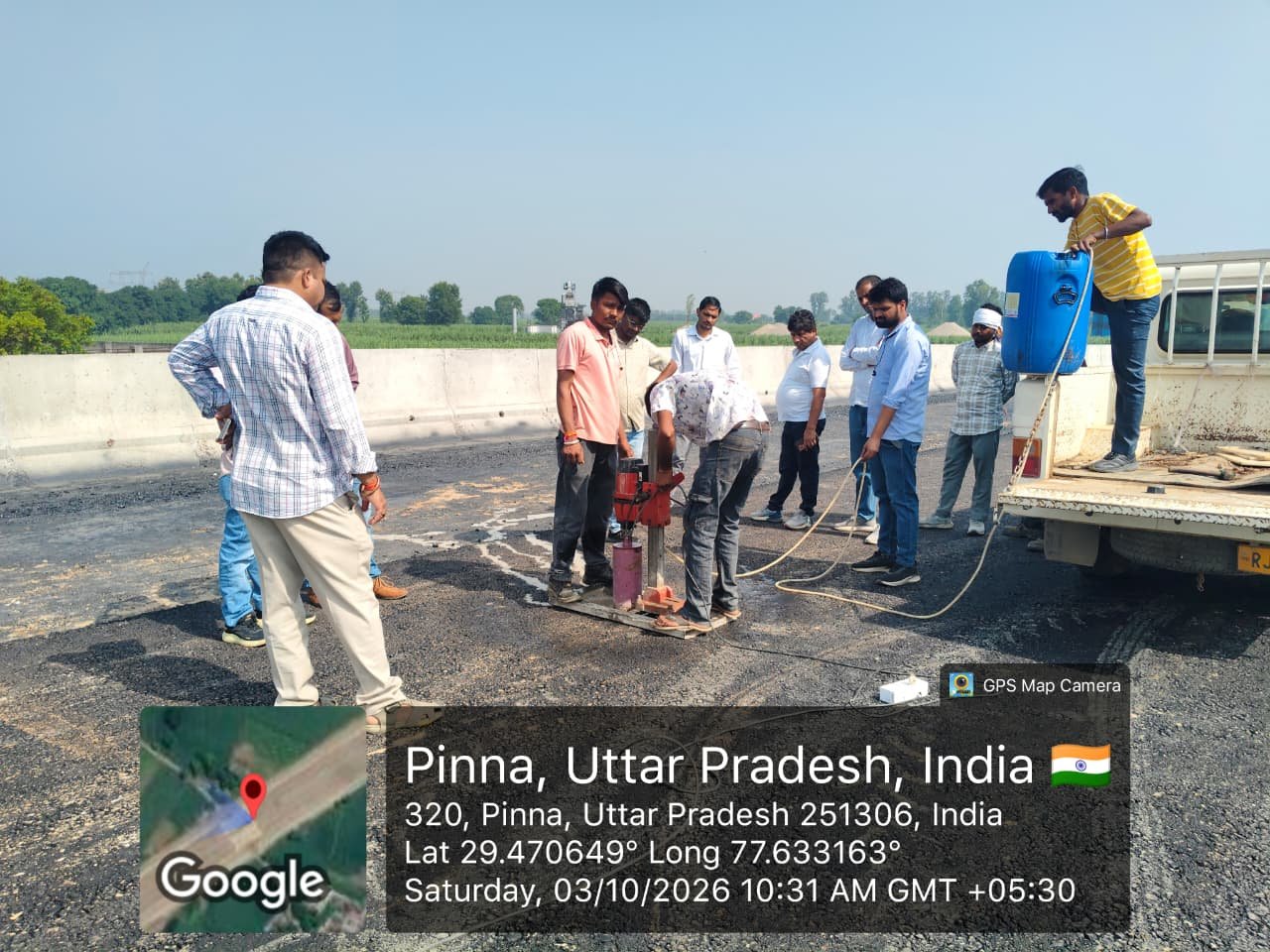 DBM core cutting test at highway construction site