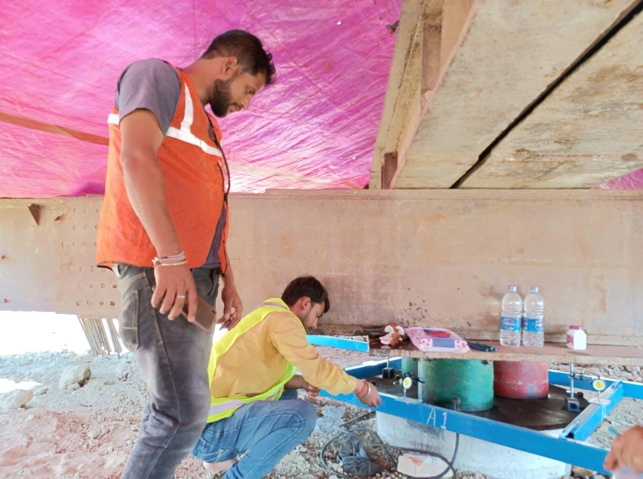Pile load testing activity at construction site